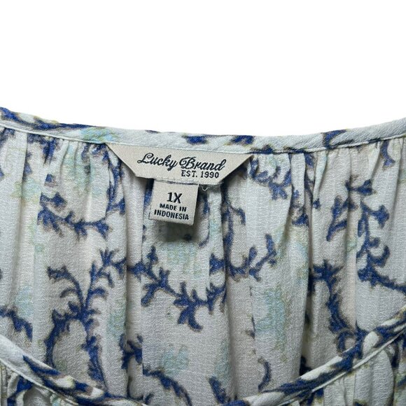 Lucky Brand Top Womens 1X Multicolor Boho Print Flowy Popover Blouse Long Sleeve - Picture 2 of 9
